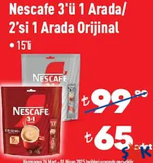 NESCAFE 3'Ü 1 ARADA/2'Sİ 1 ARADA ORİJİNAL KAHVE 15'Lİ NESCAFE 3'Ü 1 ARADA/2'Sİ 1 ARADA ORİJİNAL KAHVE 15'Lİ